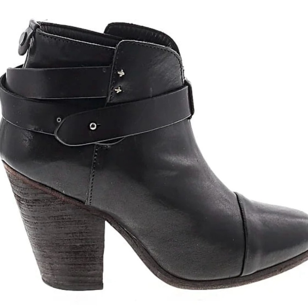 RAG & BONE - Black Leather Ankle Boots with Block Heel SIZE 38 = 7.5